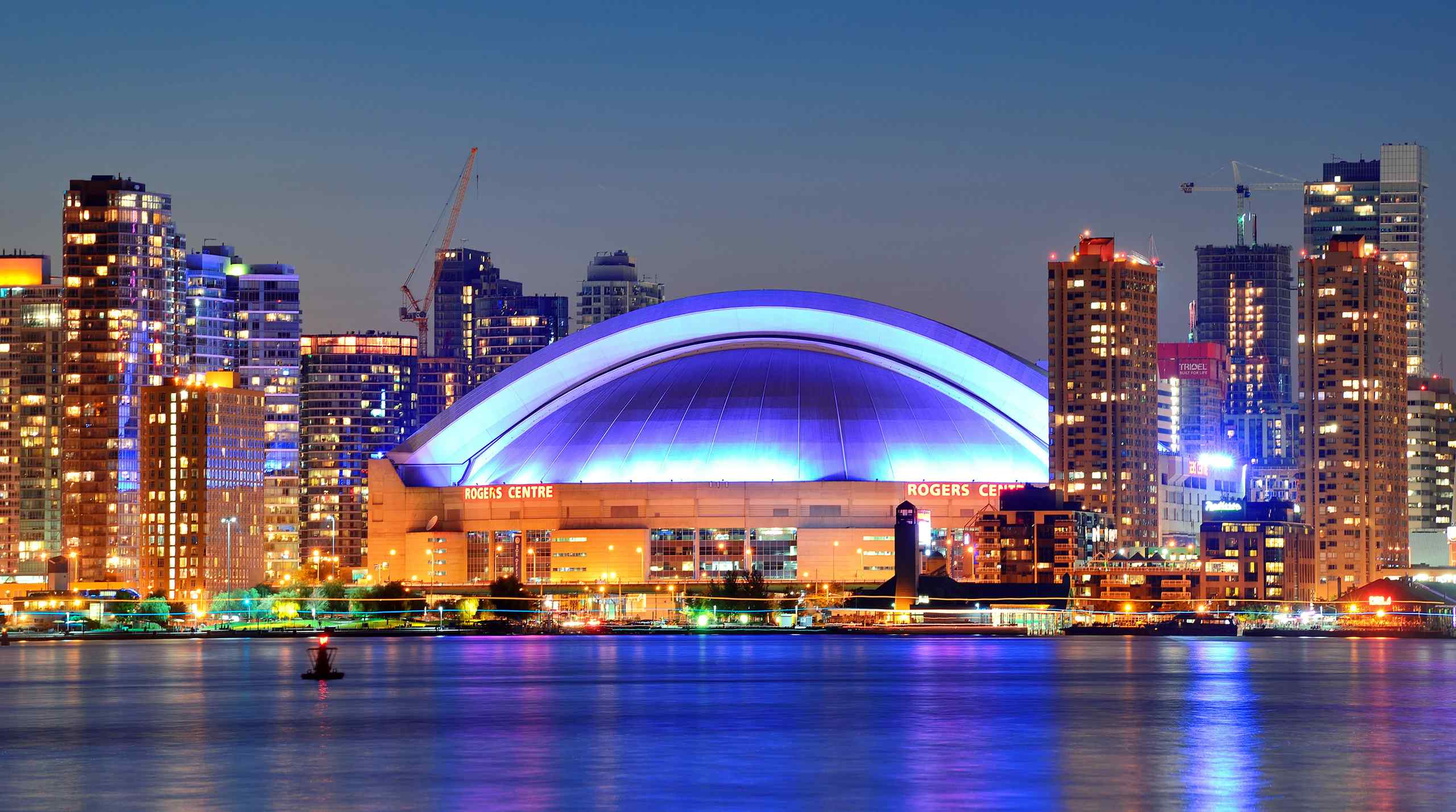 Rogers Centre at night in Toronto.